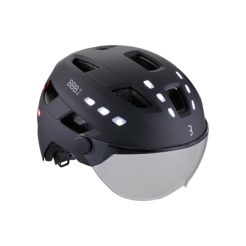 BBB District Fahrradhelm. Led-Visier und integrierte Lichter – Hirondelle Bike Shop