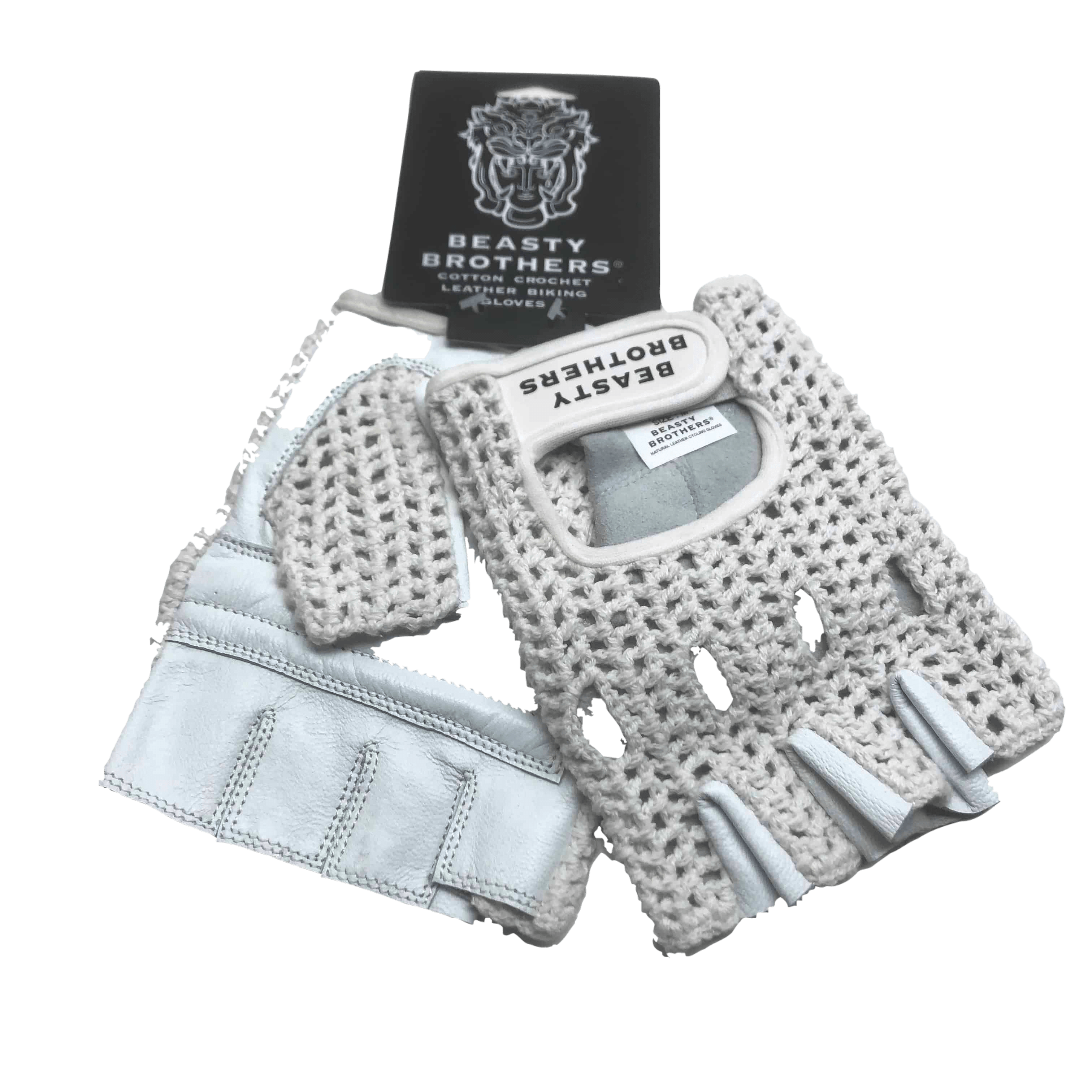 Bicycle gloves BeastyBrothers - White Leather/Cotton