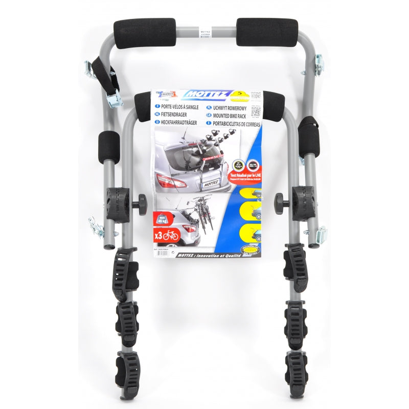 Portabicicletas en portón trasero con correas Mottez Ariane 3 bicicletas