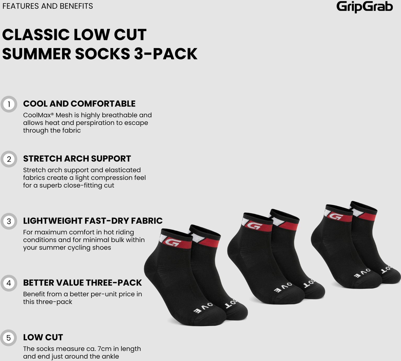 GripGrab Classic low cycling socks, pack of 3