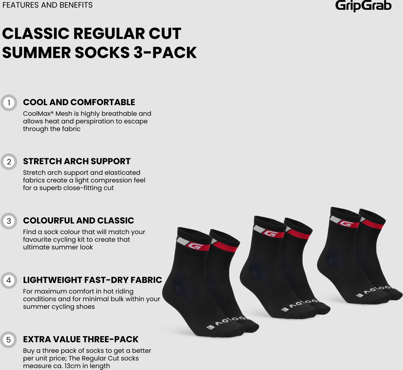 GripGrab Classic Sommer-Radsocken, 3er-Pack