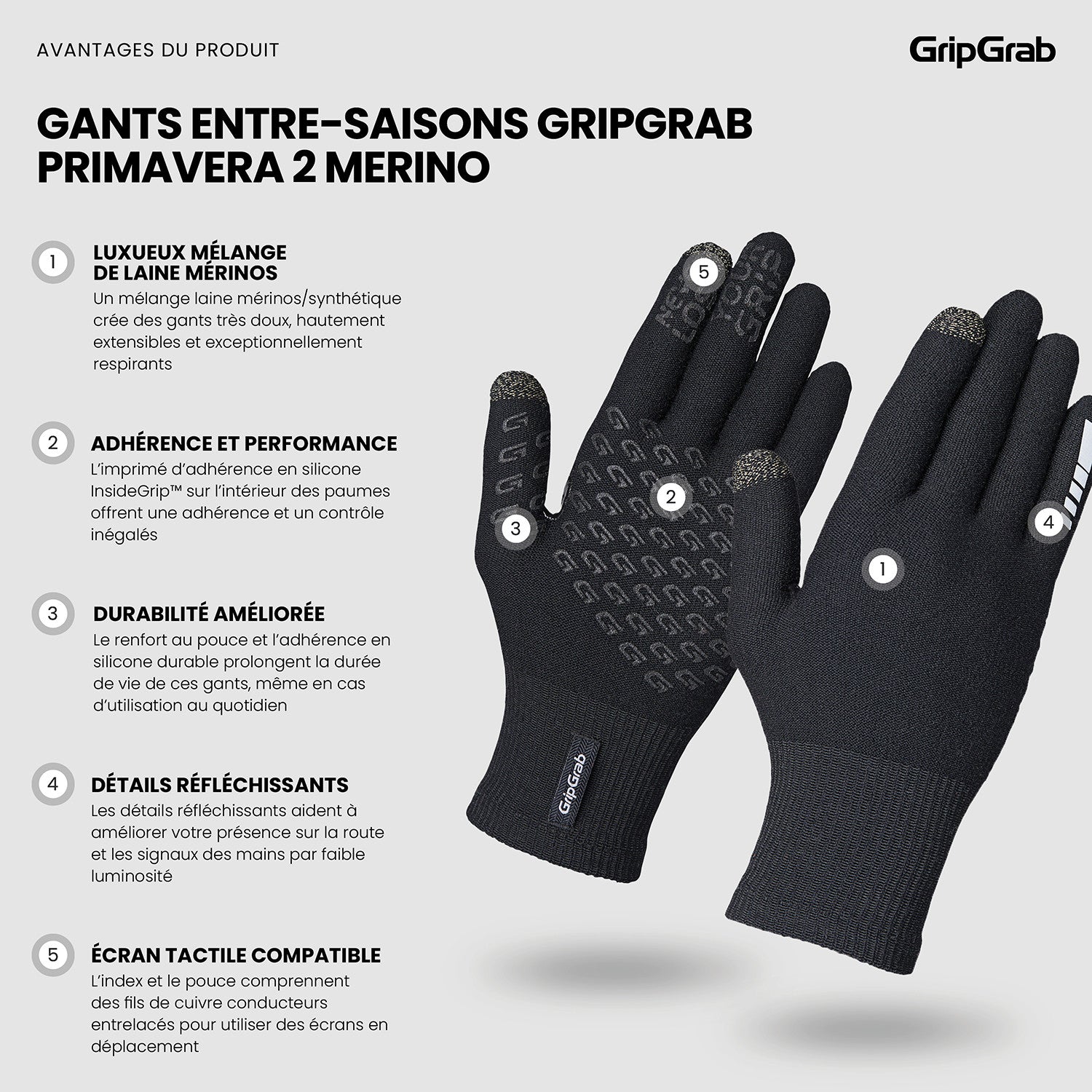 GripGrab Primavera 2 Merino Frühling-Herbst-Fahrradhandschuhe