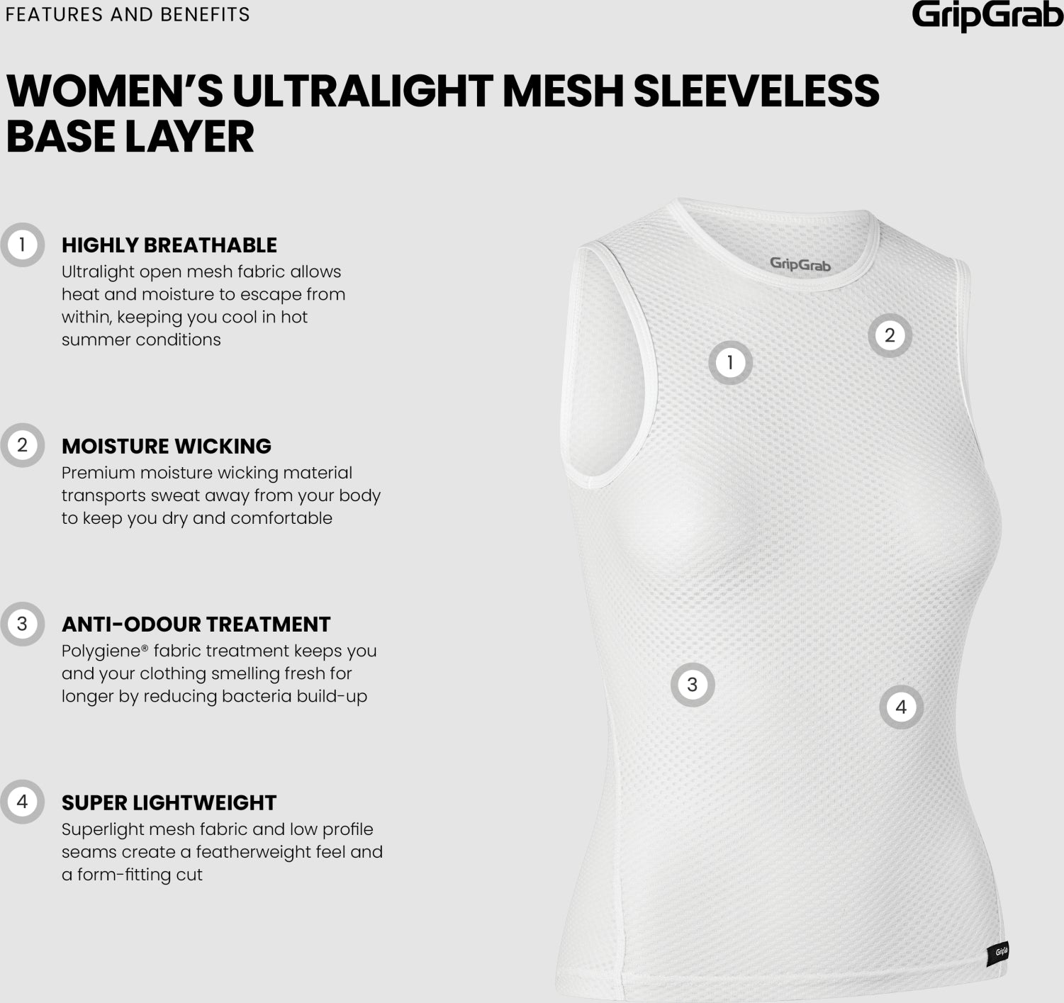 GripGrab women's sleeveless undershirt in ultralight mesh