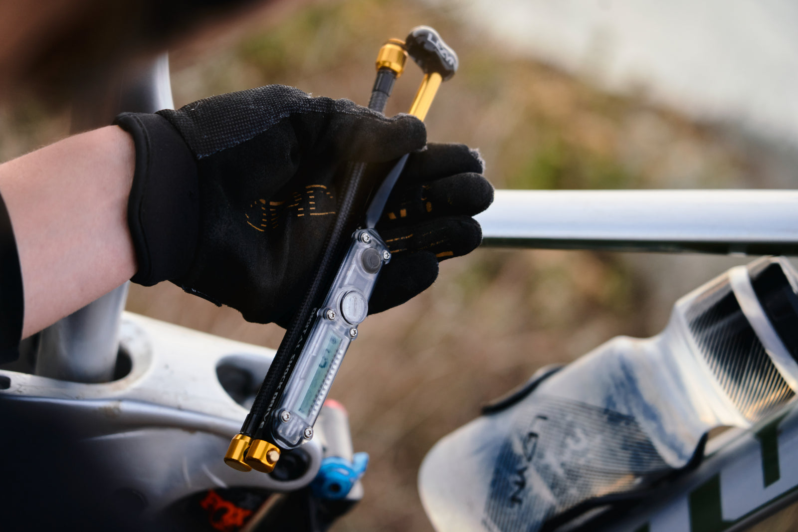 Hogedrukpomp voor fietsvering met digitale manometer Lezyne Digital Shock Drive