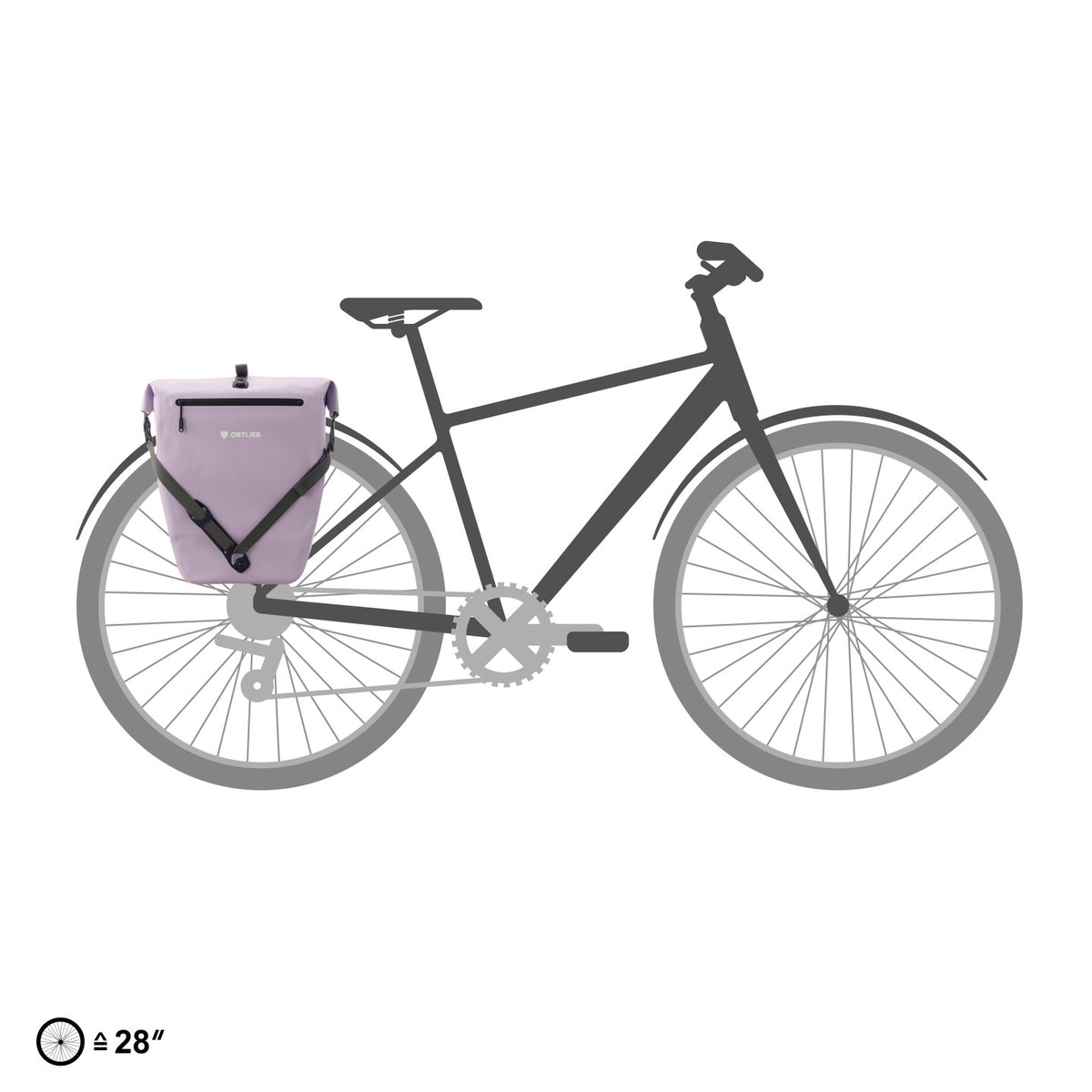 Ortlieb Back-Roller 20L Zip-Pocket TIDURA Lavender mounted on a bike