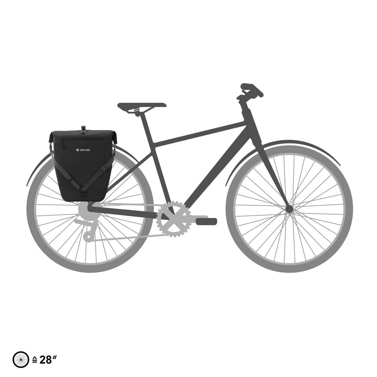 Ortlieb Back-Roller 20L Zip-Pocket TIDURA mounted on a 28 inch bike