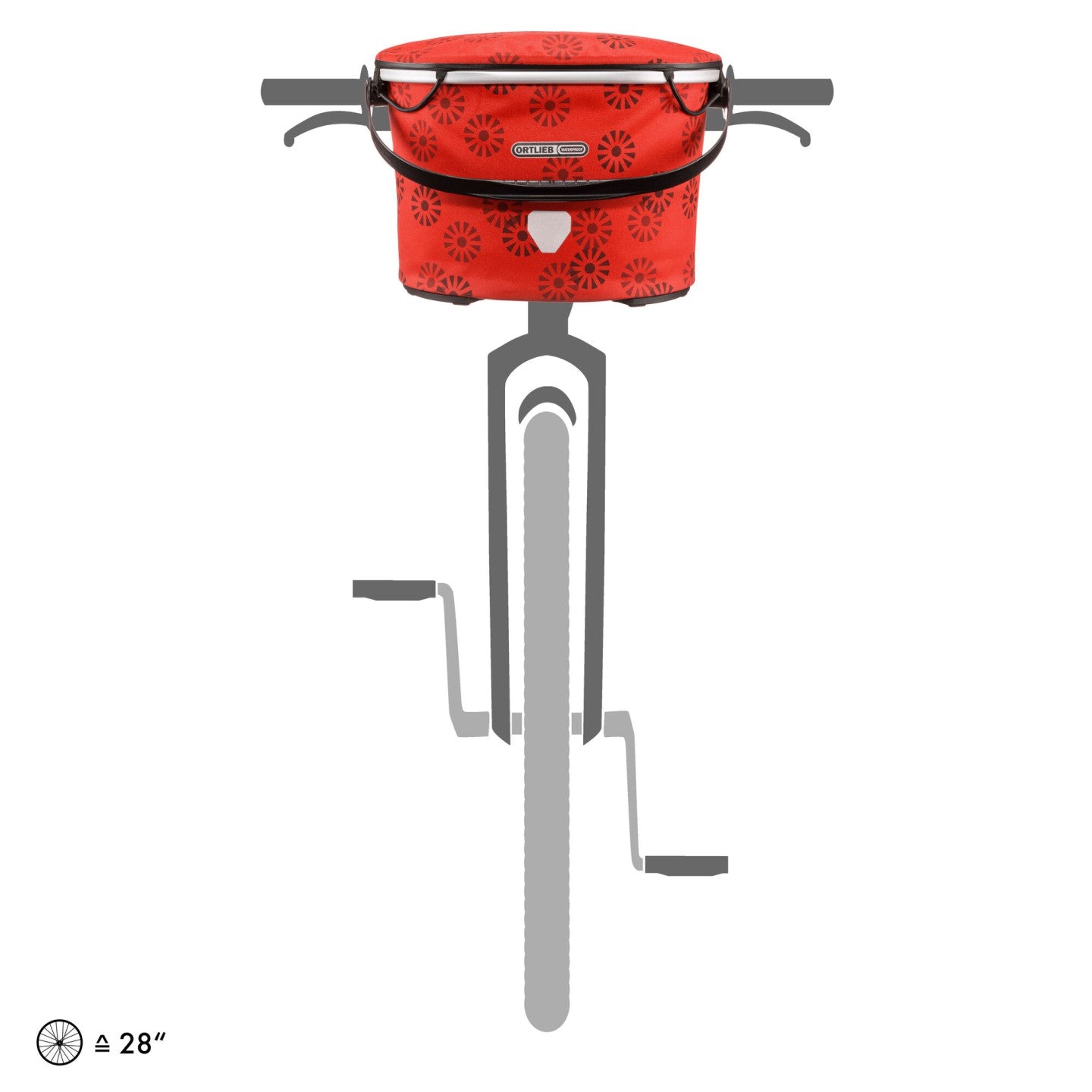 Ortlieb Up-Town Floral 17.5L red mounted on handlebar