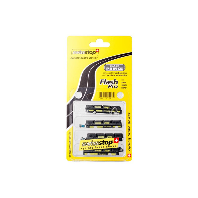 Pack de 4 cartuchos SwissStop tipo Shimano Flash Pro Black Prince para llantas de carbono