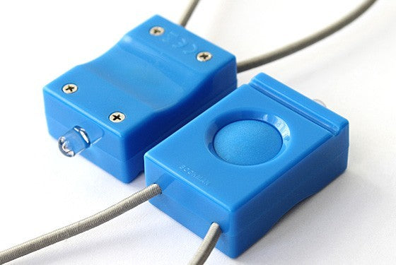Pair of blue Bookman bicycle lamps