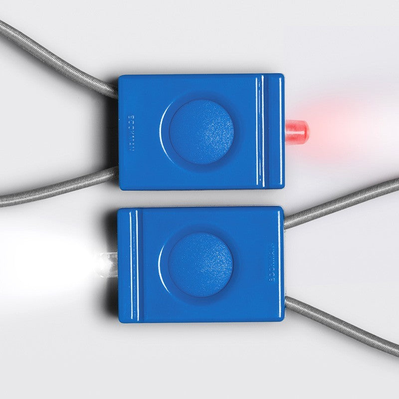 Pair of blue Bookman bicycle lamps