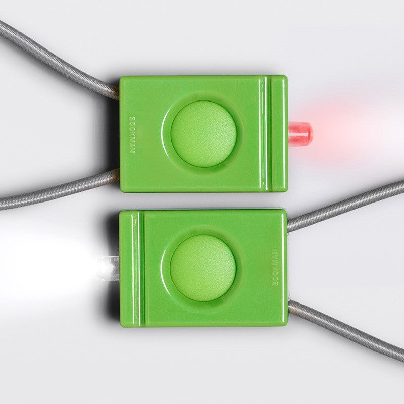 Pair of green Bookman bicycle lamps