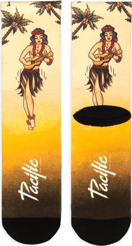 Paar Pacific & Co fietssokken - Hula girl - Geel