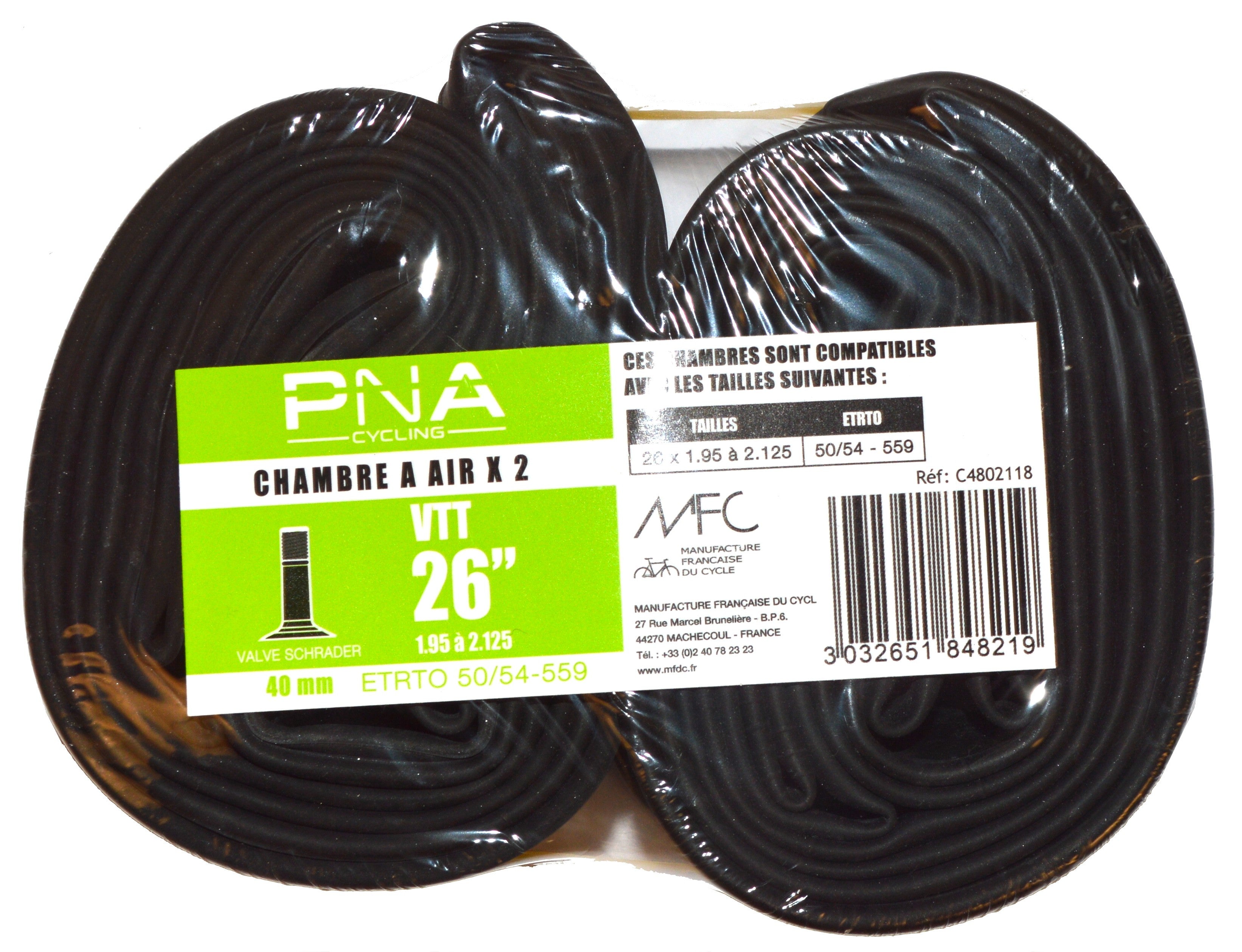 Set van 2 binnenbanden PNA 26 x 1.95-2.125 Schrader 40mm