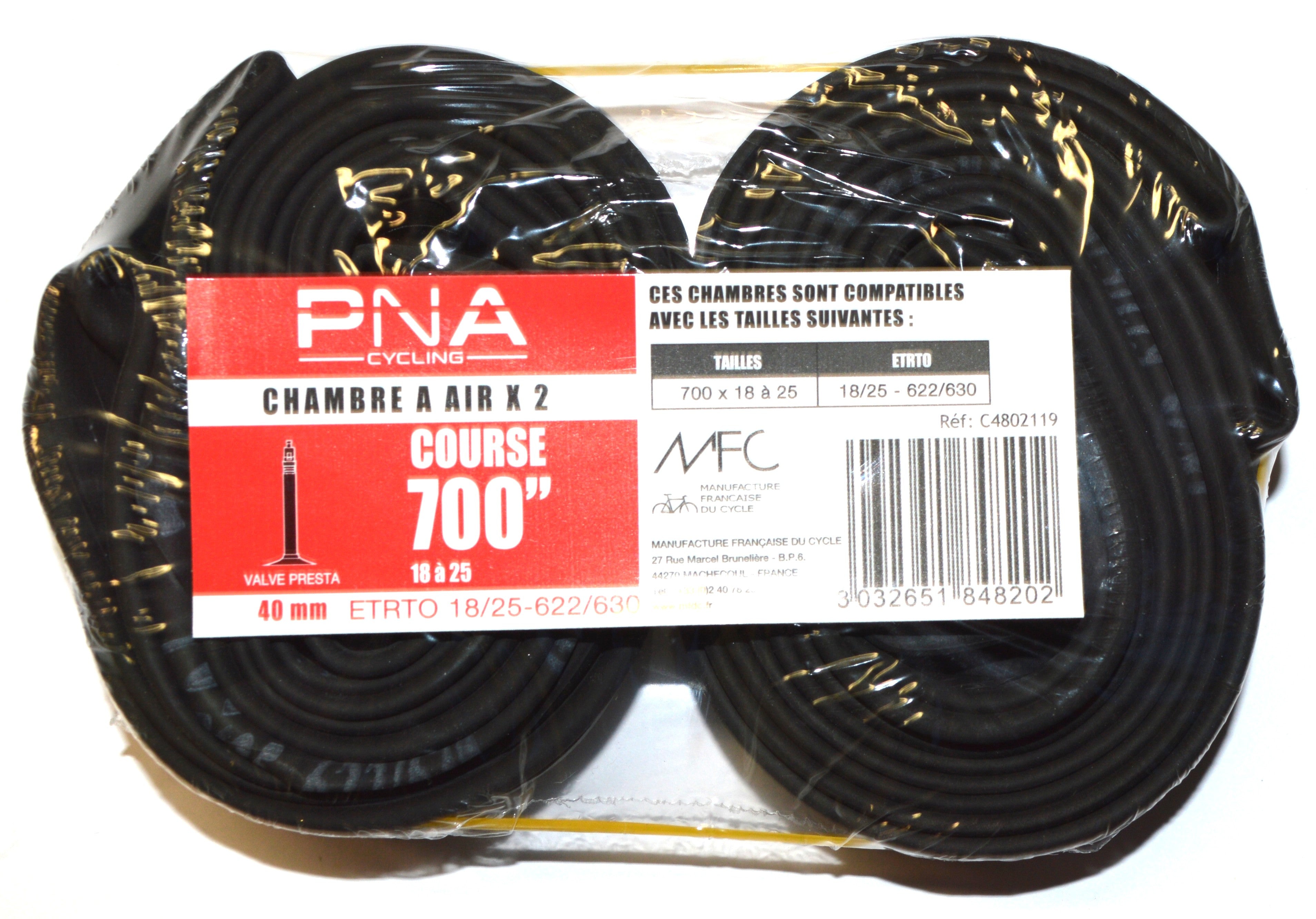 Set van 2 PNA 700 x 18-25 Presta 40 mm binnenbanden