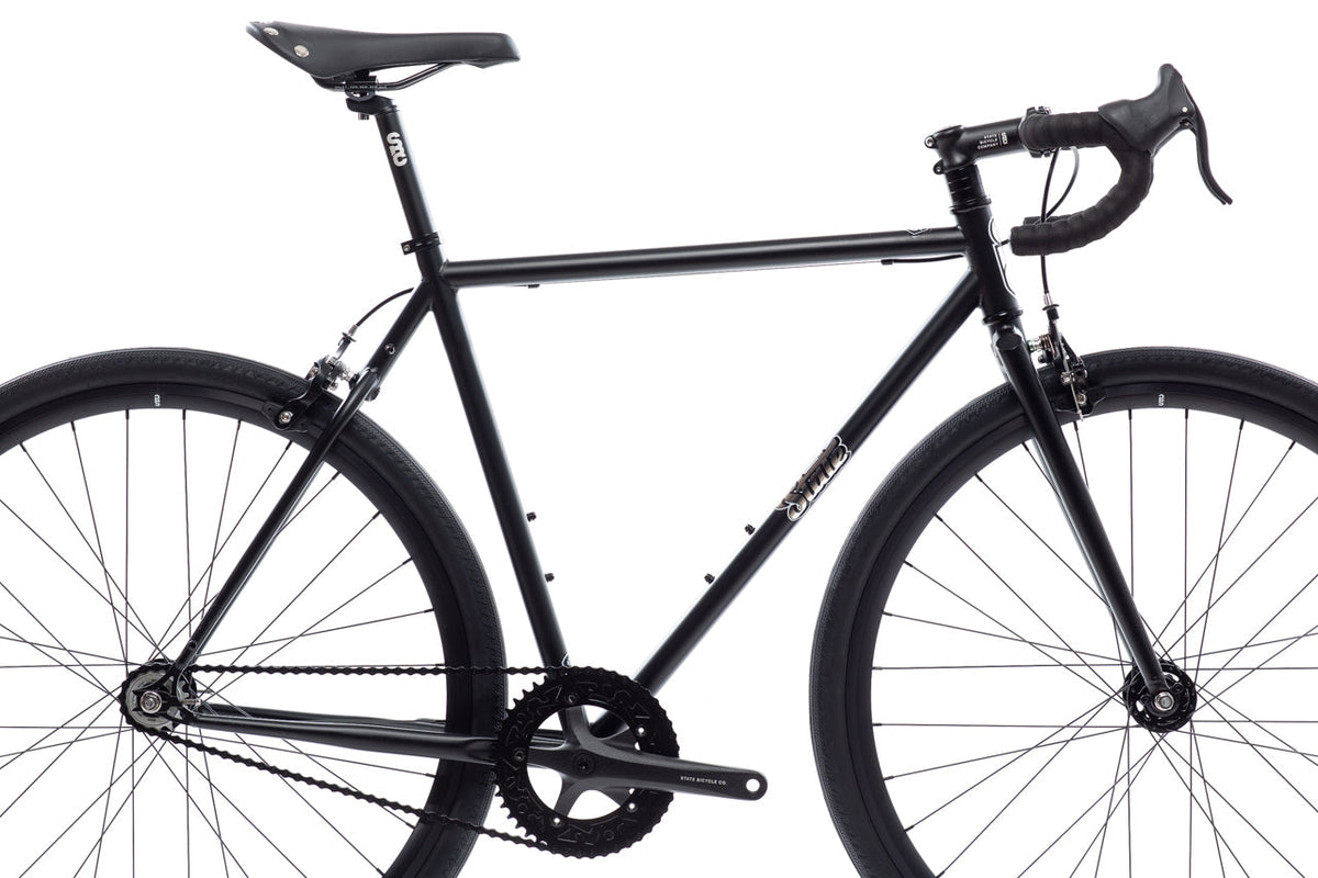 State Bicycle Co. 4130 Matte Black Mirror chromoly frame and mirror detailing