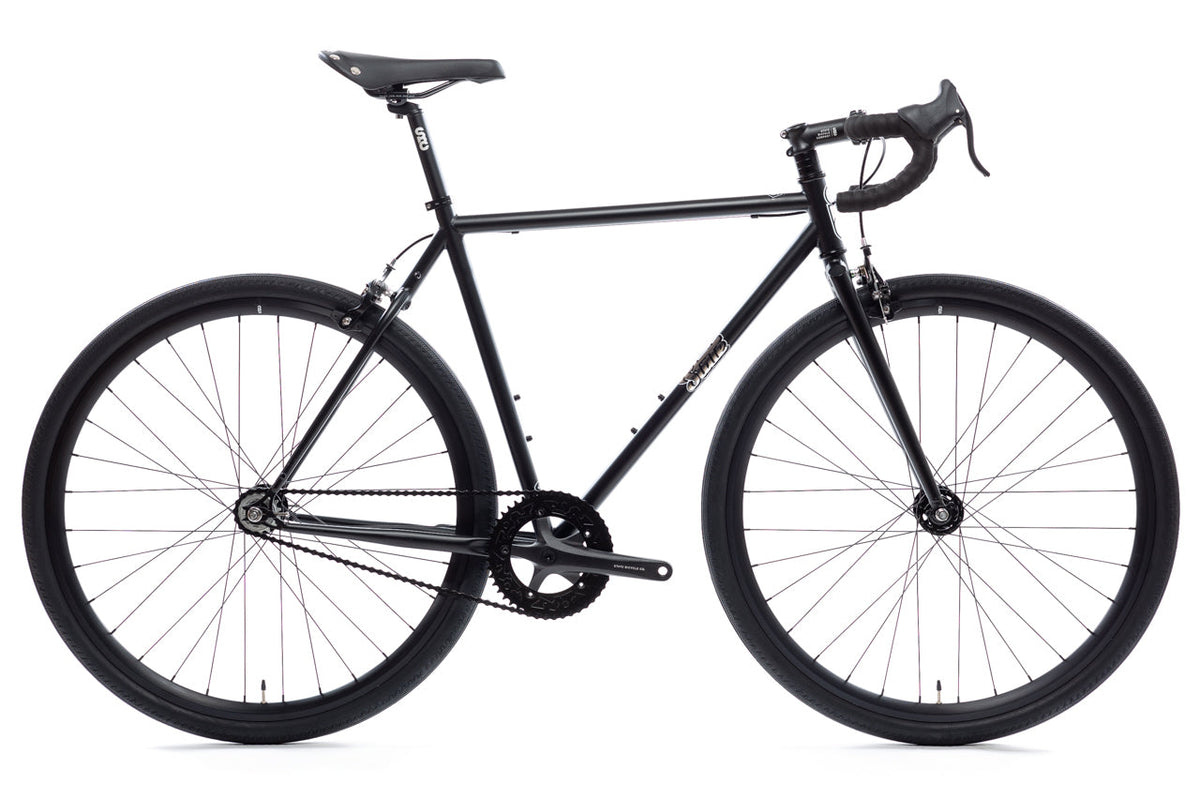 State Bicycle Co. 4130 Matte Black Mirror fixed gear single-speed bike, side view