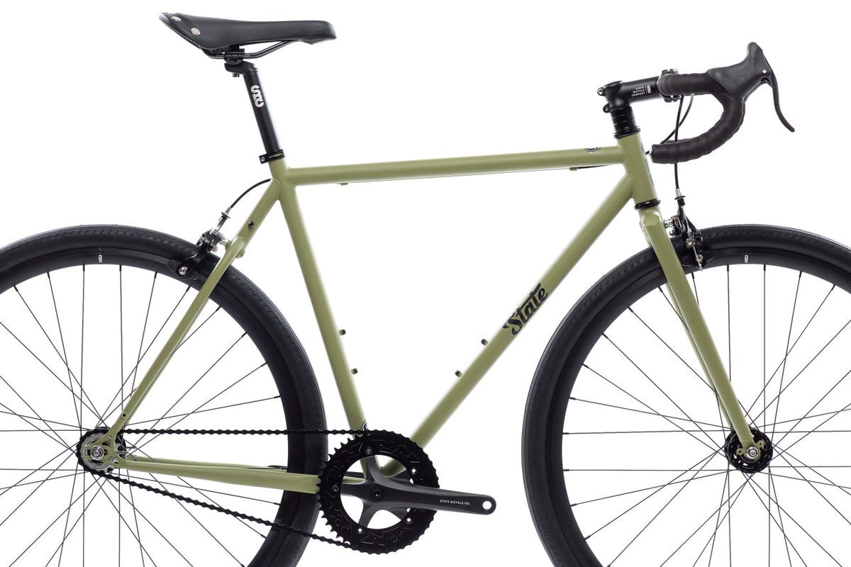 State Bicycle Co. 4130 Matte Olive chromoly frame detail