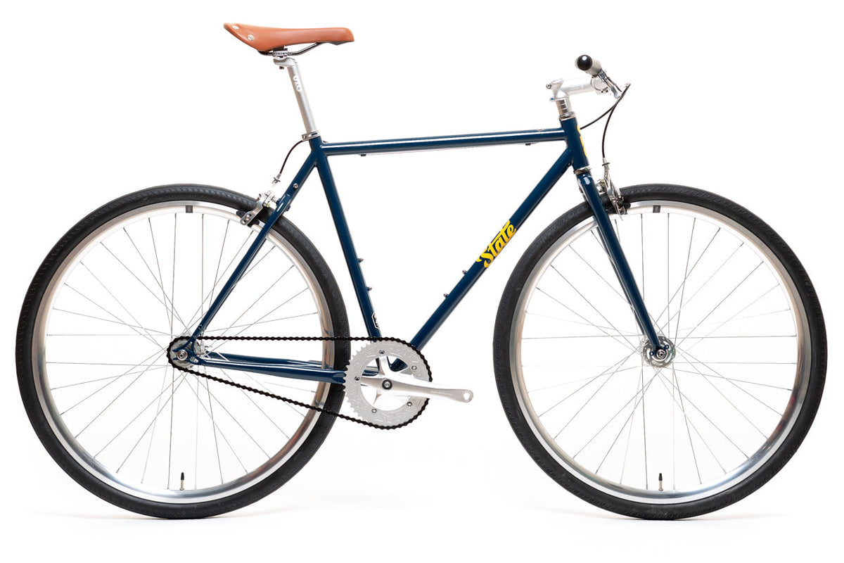 State Bicycle Co. 4130 Navy / Gold with wide riser bars