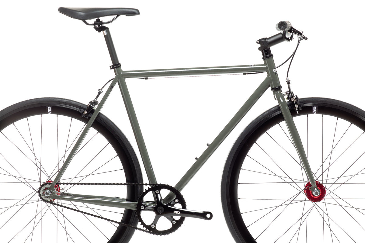 State Bicycle Co. Core-Line Earthstone red hub and Deep V wheel detail