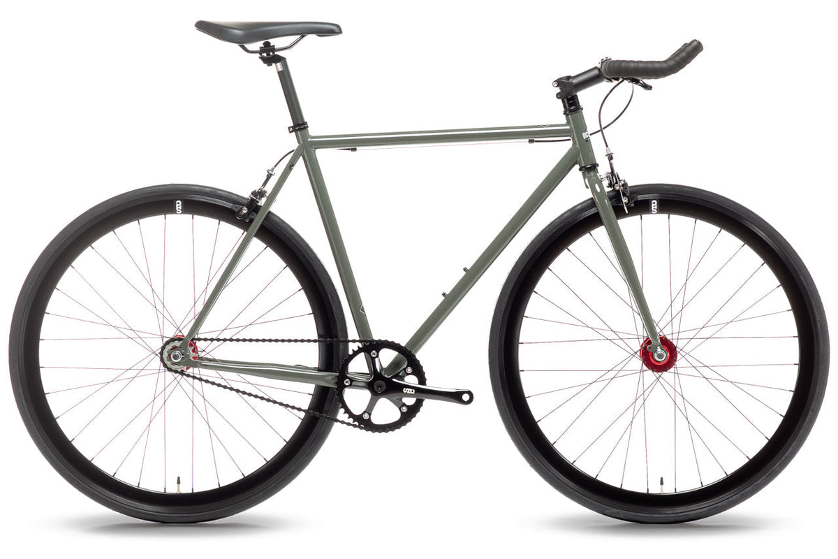 State Bicycle Co. Core-Line Earthstone with bullhorn handlebar, side view detail