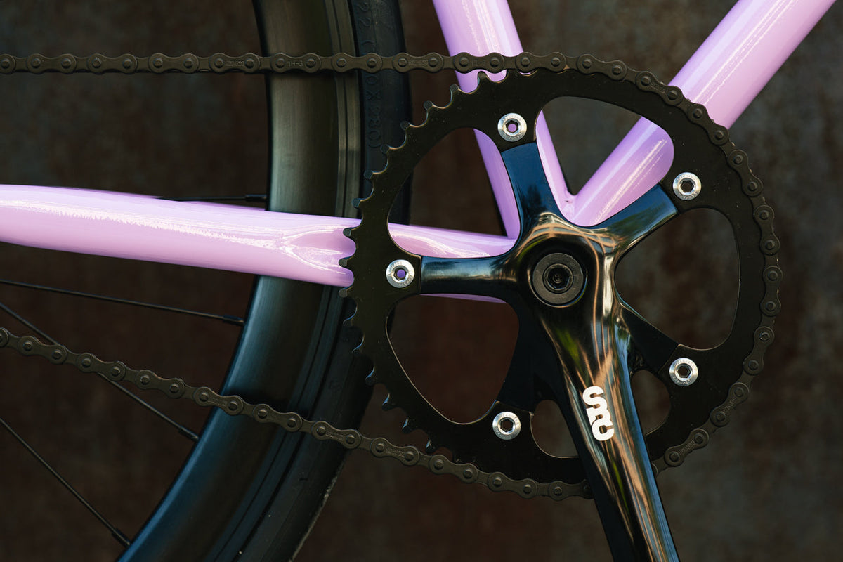 State Bicycle Co. Core-Line Lavender Haze crankset detail