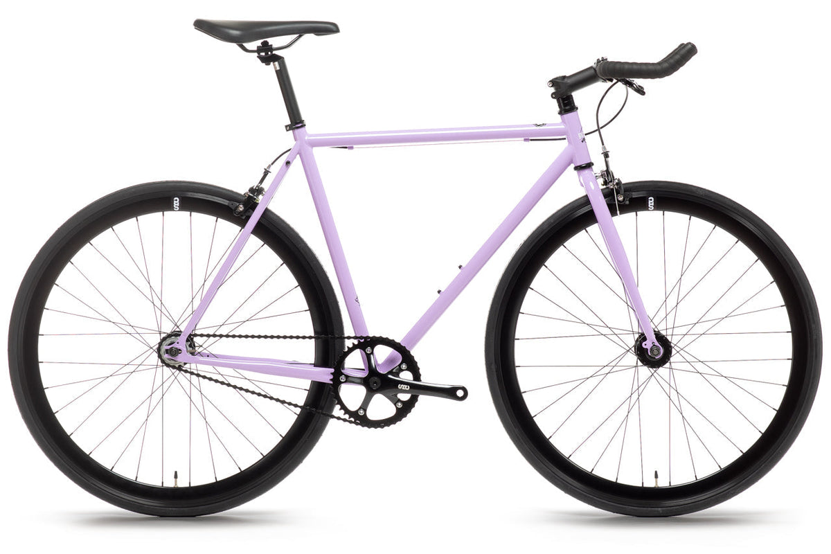 State Bicycle Co. Core-Line Lavender Haze with bullhorn handlebar, side view