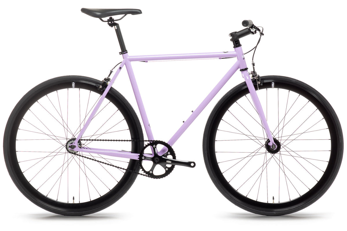 State Bicycle Co. Core-Line Lavender Haze with riser handlebar, side view