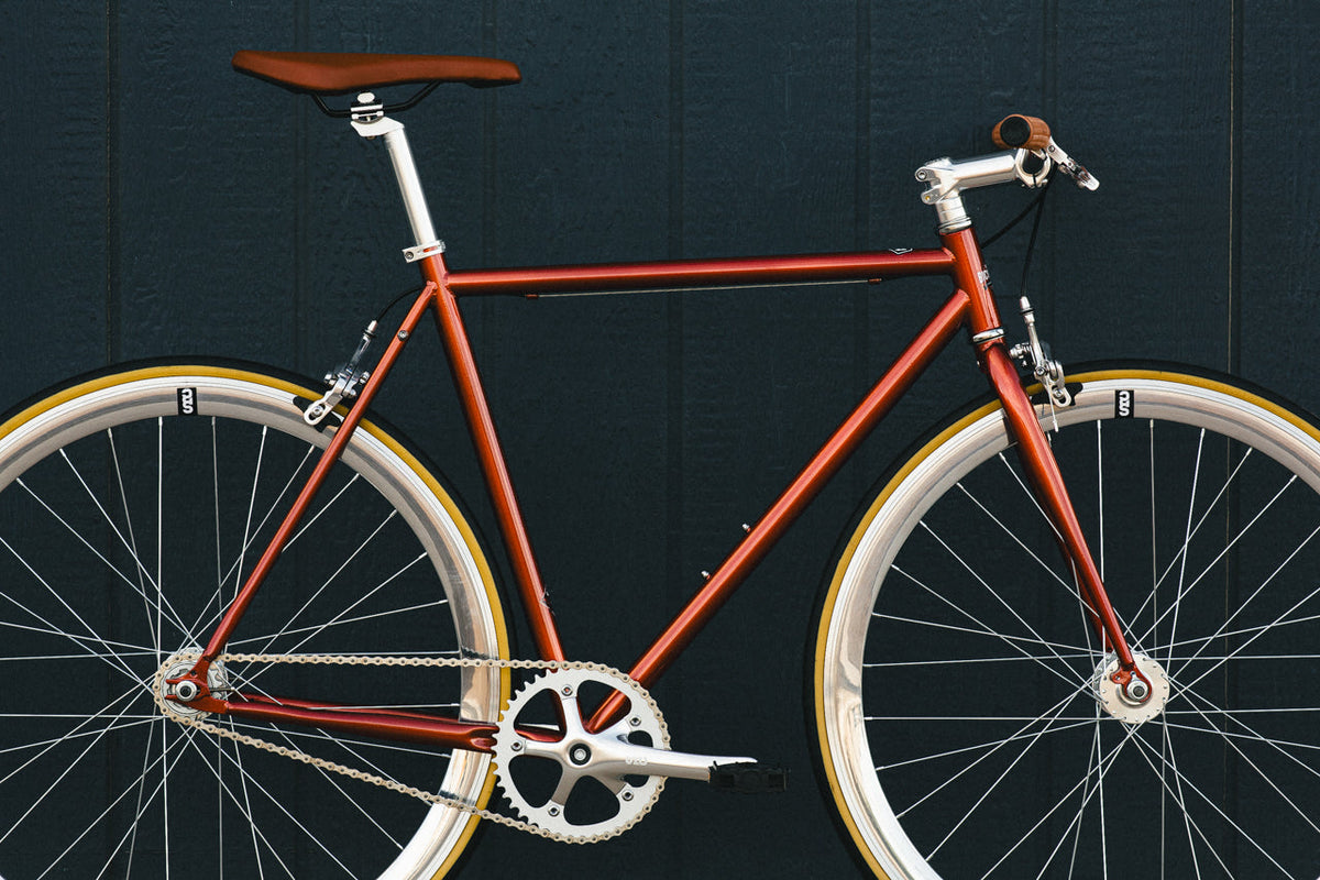 State Bicycle Co. Core-Line Lucky Penny copper city bike, lifestyle shot