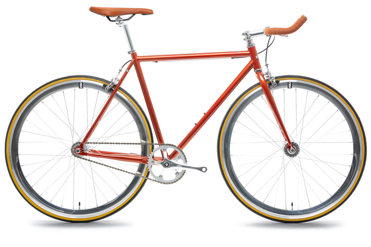 State Bicycle Co. Core-Line Lucky Penny copper with bullhorn handlebar, side view