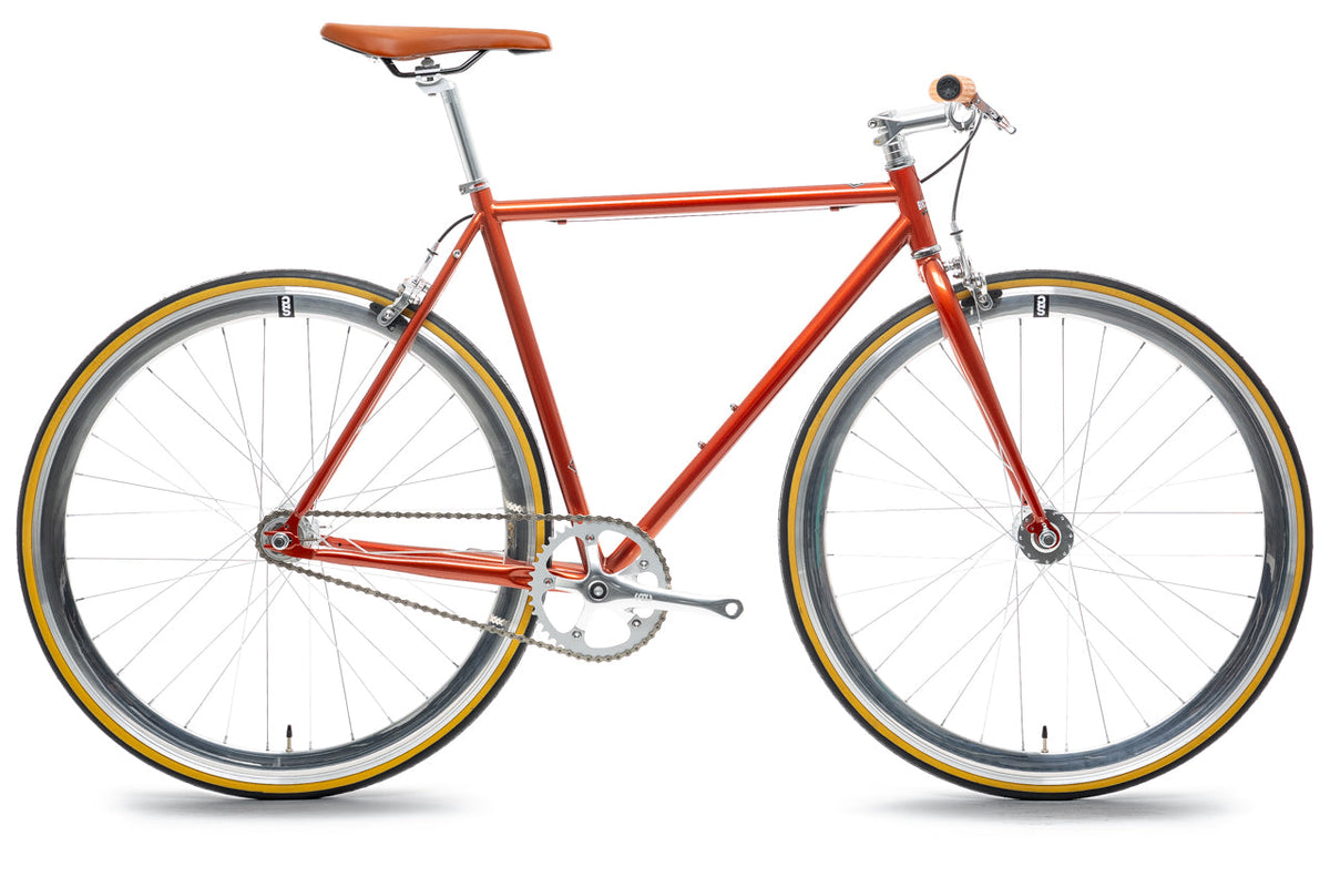 State Bicycle Co. Core-Line Lucky Penny copper with riser handlebar, side view