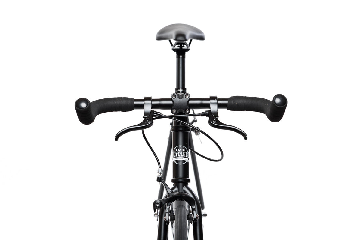 State Bicycle Co. Core-Line Wulf matte black, front view with bullhorn handlebar