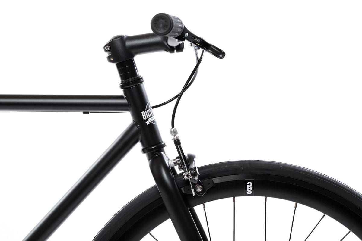 State Bicycle Co. Core-Line Wulf matte black riser handlebar detail