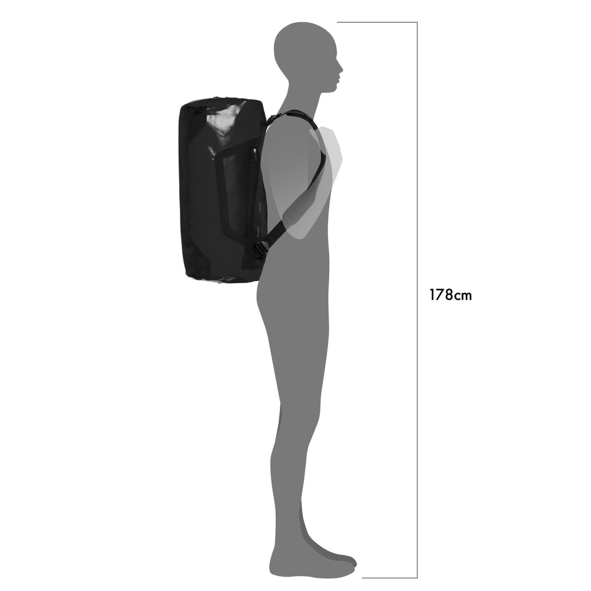 Ortlieb Duffle 60L Black carried as a backpack