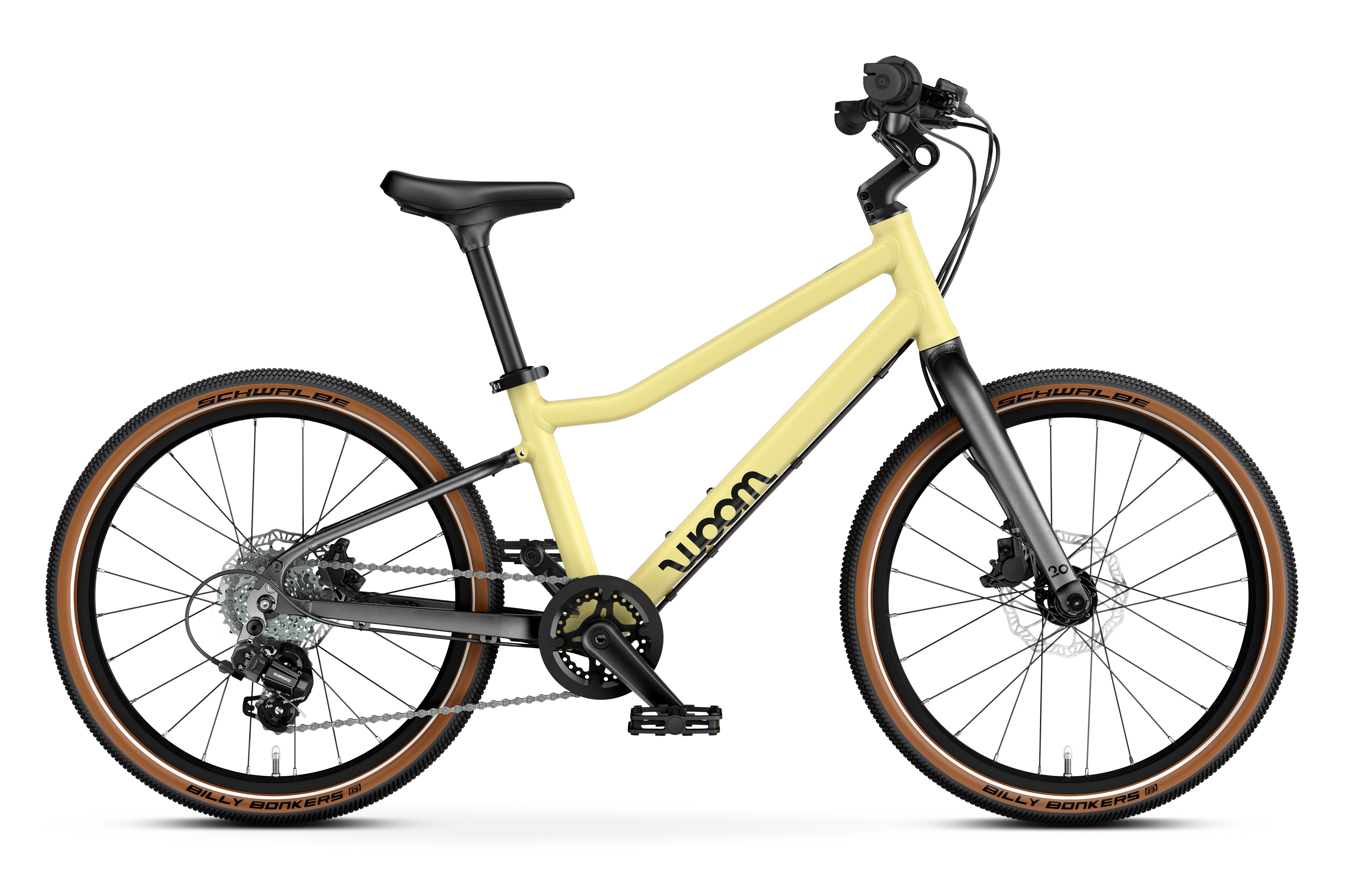 WOOM Explore 4 Mellow Yellow 20-inch kids bike side view