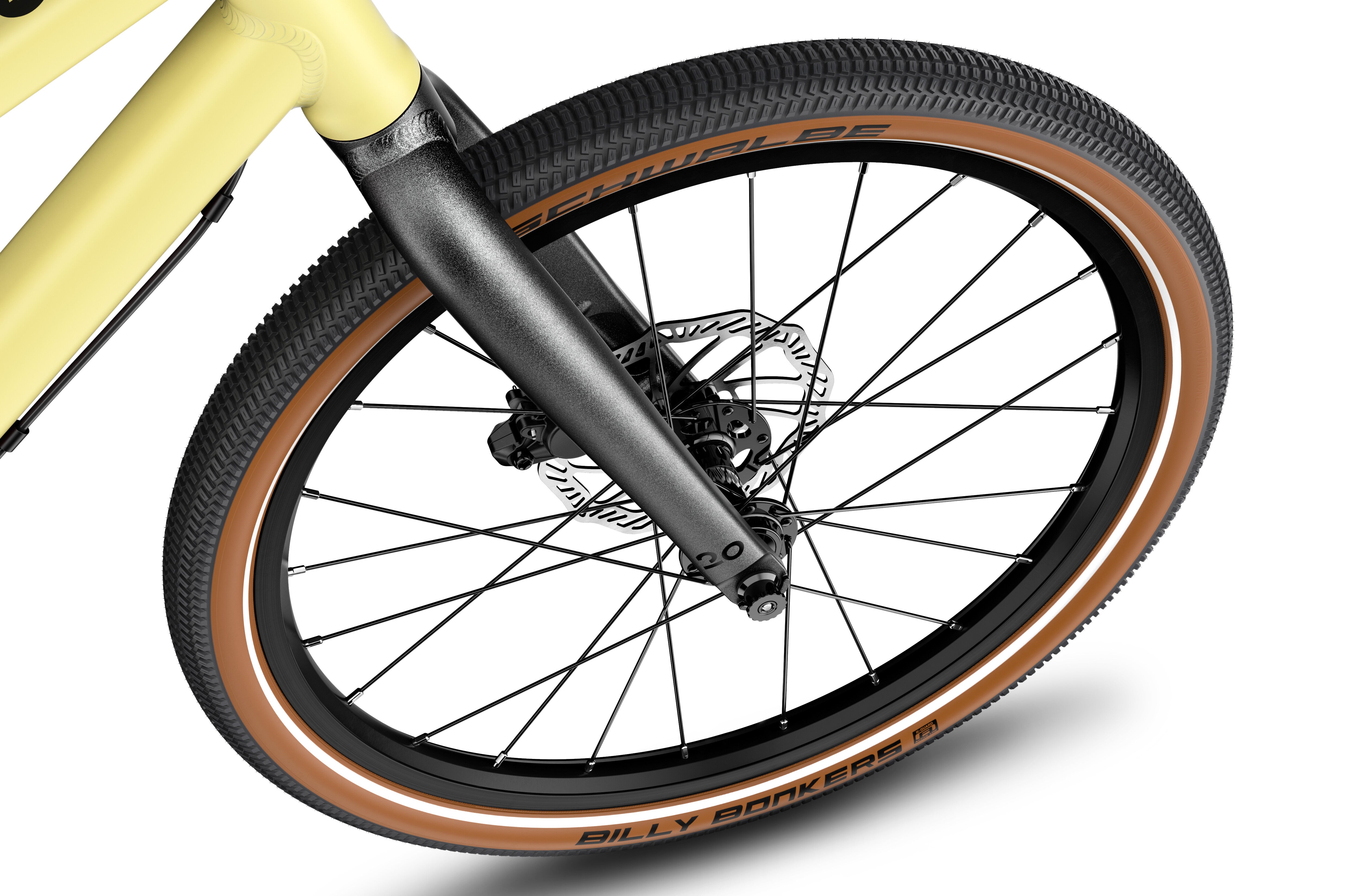 WOOM Explore 4 Mellow Yellow 20-inch wheel with Schwalbe all-terrain tyre