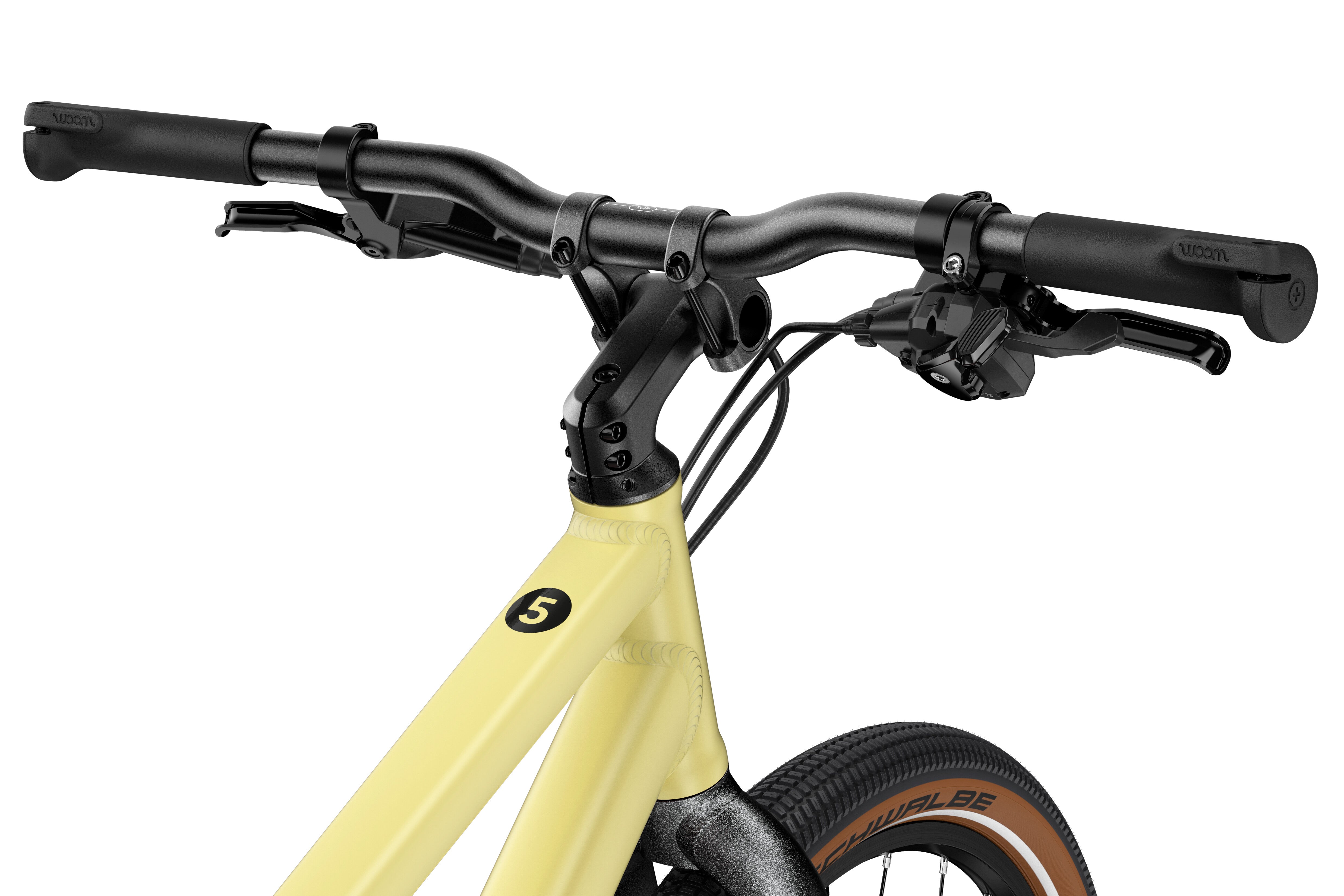 WOOM Explore 5 Mellow Yellow stem and cockpit detail