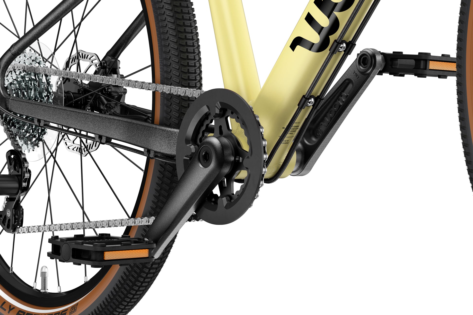 WOOM Explore 6 Mellow Yellow crankset detail